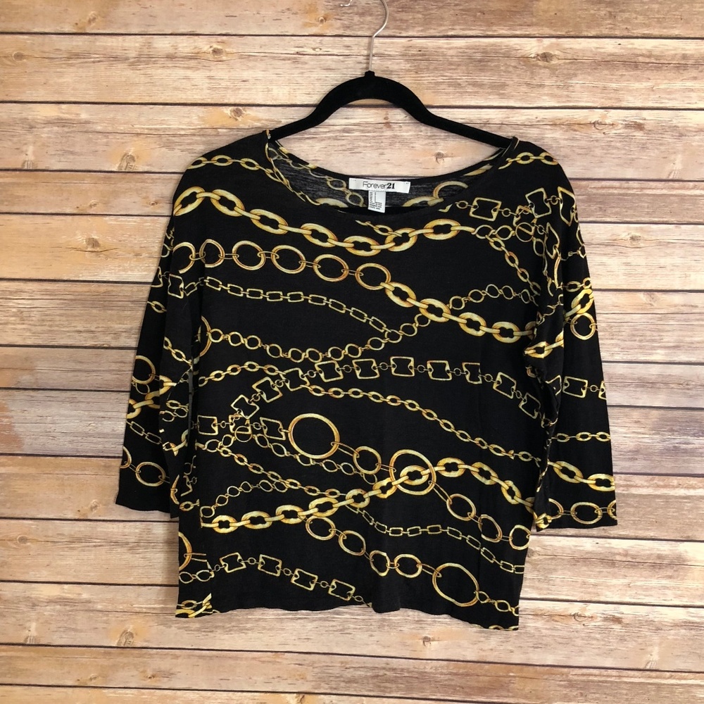 Forever 21 Women's Size S 3/4 Sleeve Black/design